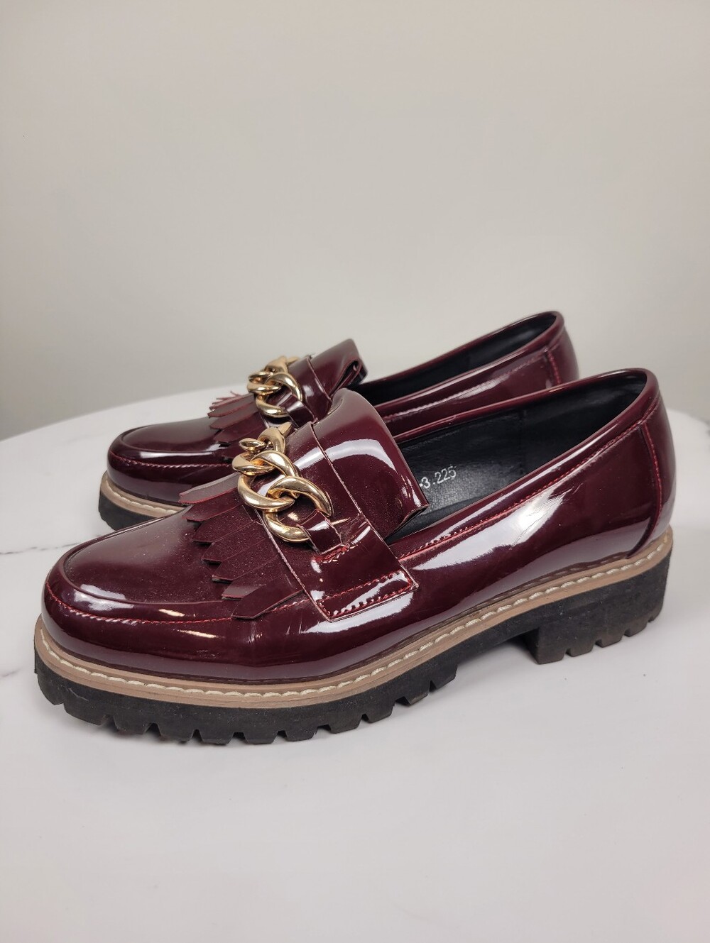 Y2K Burgundy Red Gold Chain Loafers Shoes Size: 5.5US